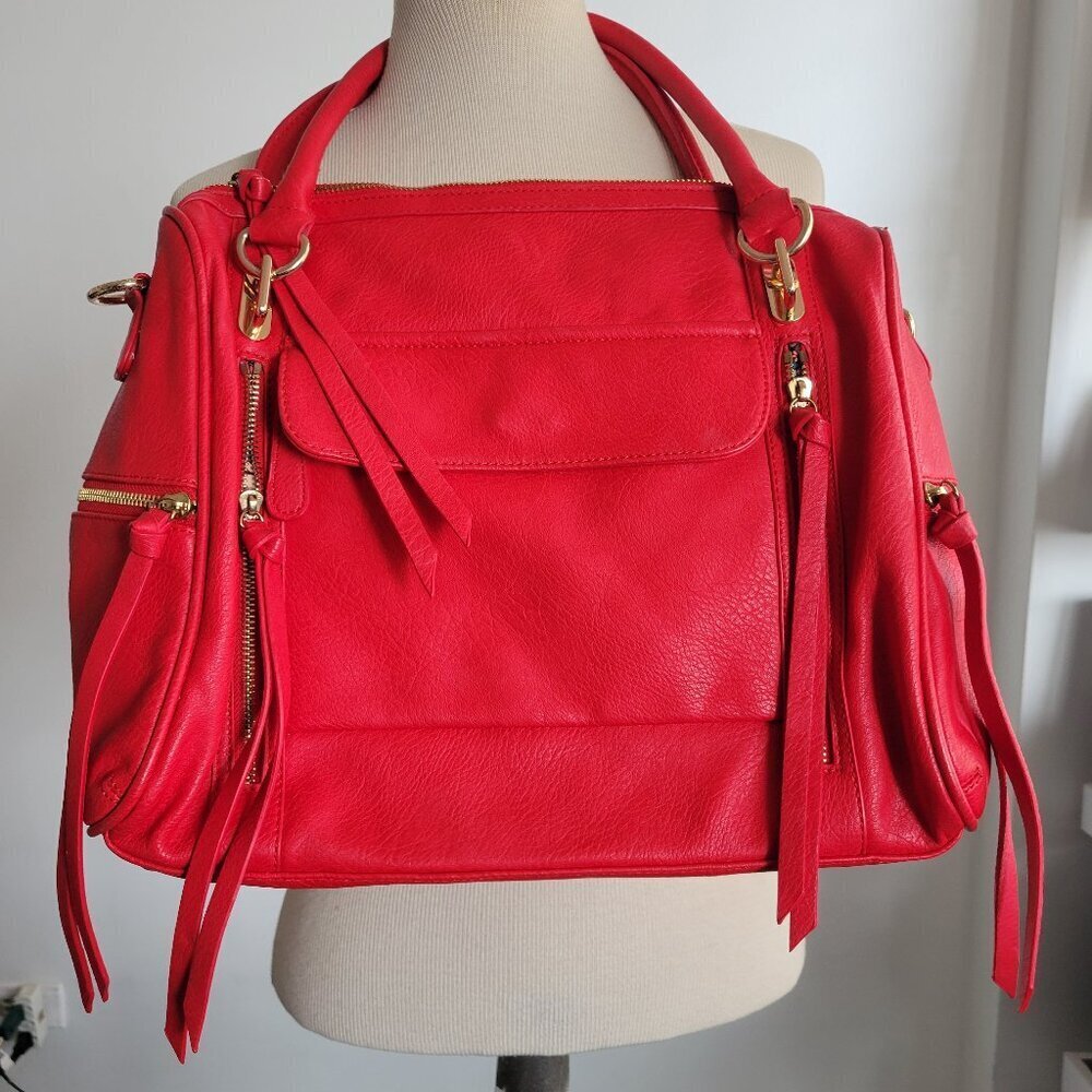 BUY AS IS - Urban Expressions Red Vegan Shoulder Bag with Pockets Zip Closure